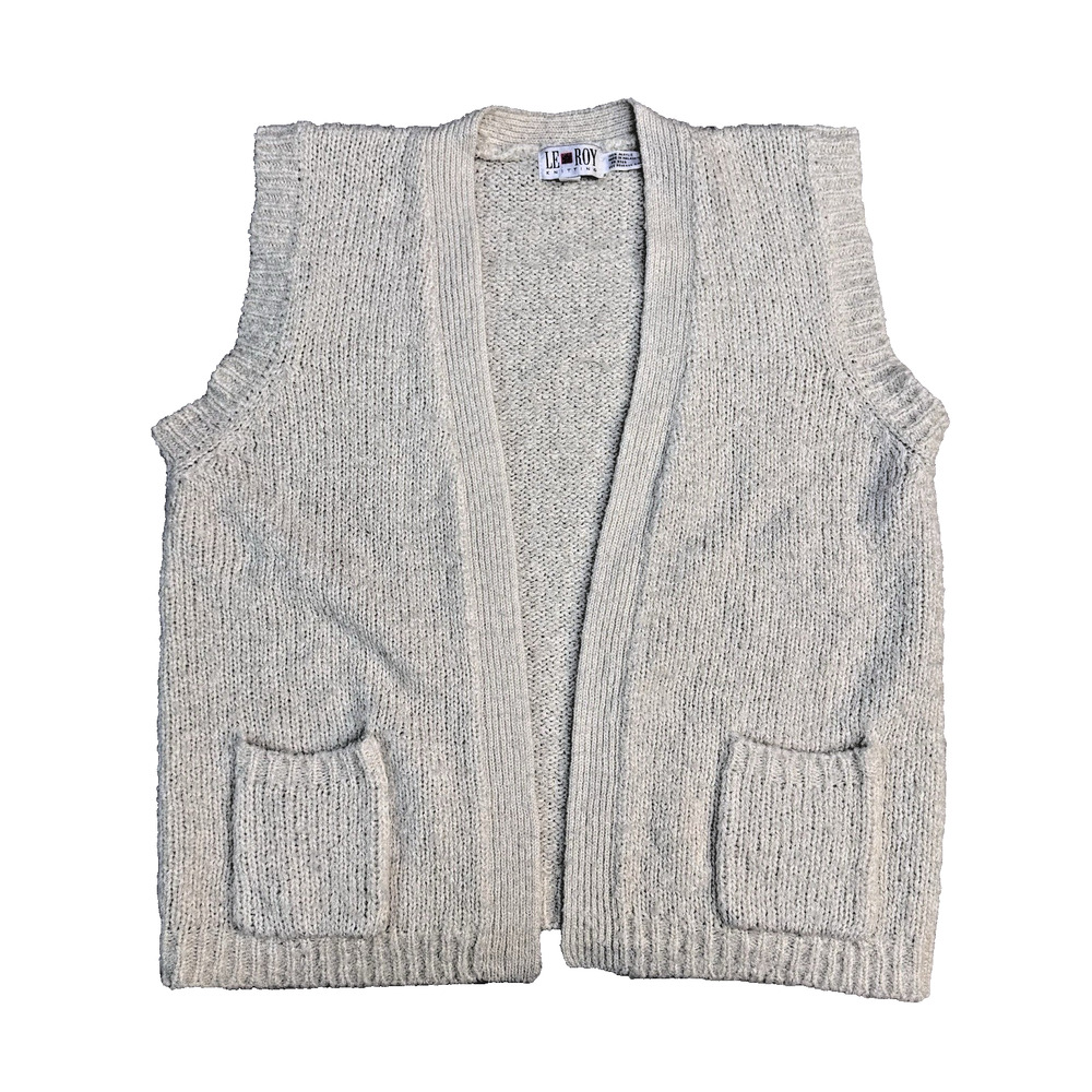 Vtg 50-60s Le Roy Knitwear Women's L Cream Grandma Core Cardigan Vest Retro GUC